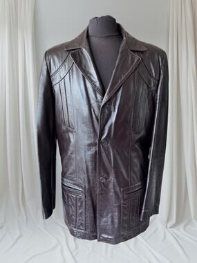 Men's 1970's Dark Brown Vintage Leather Jacket, L 42